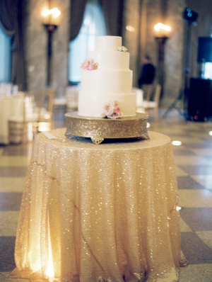 Wedding Cake on Gold Sequin Linen
