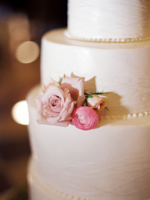 White Wedding Cake with Pink Flowers