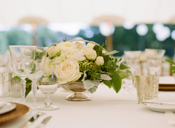 Ivory and Green Centerpiece with Roses