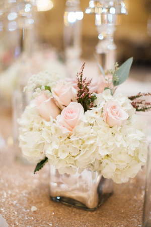 Pink Rose and Ivory Hydrangea Centerpiece
