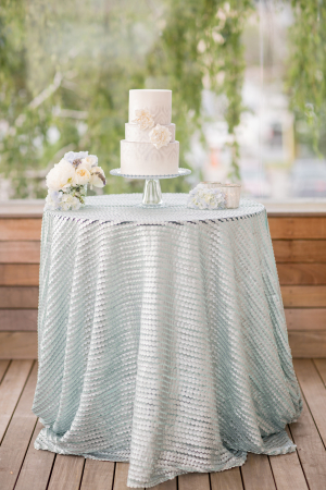 Wedding Cake on Sea Blue Linen