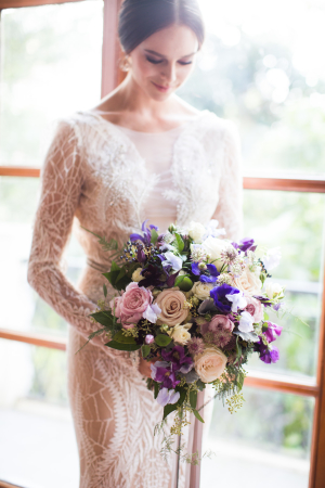 Bride in Blush Lace Gown