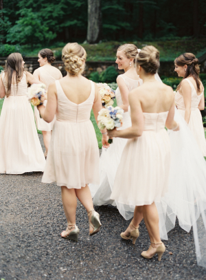 Bridesmaids in Pale Melon Dresses