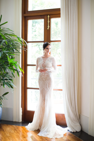 Dramatic Lace Column Wedding Dress
