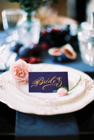 Gold Calligraphy on Purple Place Card