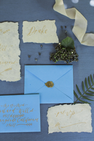 Gold and Blue Wedding Invitations