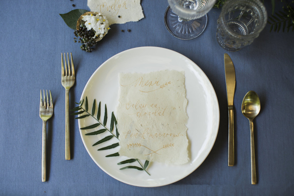 Gold and Blue Wedding Place Setting