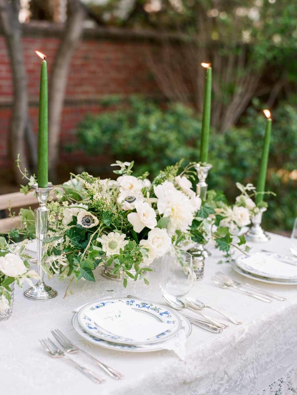 Green and Ivory Centerpiece with Taper Candles