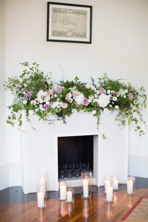 Greenery and Flowers on Mantel