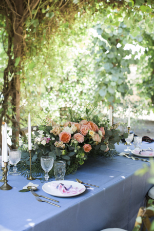 Pale Coral and Blue Wedding Table