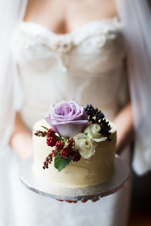 Purple and Berry Flowers on Cake