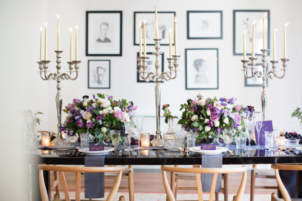 Purple and Silver Wedding Table