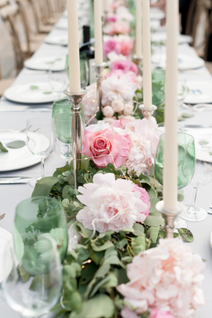 Taper Candle and Pink Flower Centerpiece