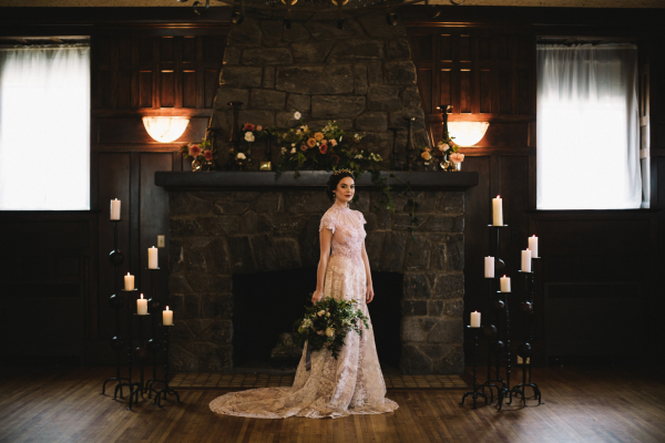 Bride at Fireplace