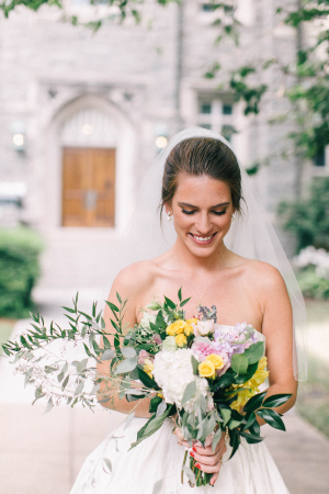 Bride with Green and Yellow Bouquet