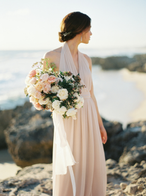 Bridesmaid in Blush Silk Dress