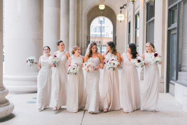 Bridesmaids in Pale Taupe Dresses