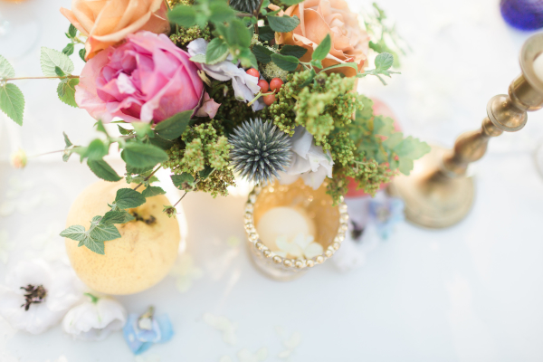 Colorful Centerpiece with Gold Candles