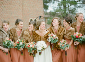 Fur Shrugs Over Winter Bridesmaids Dresses