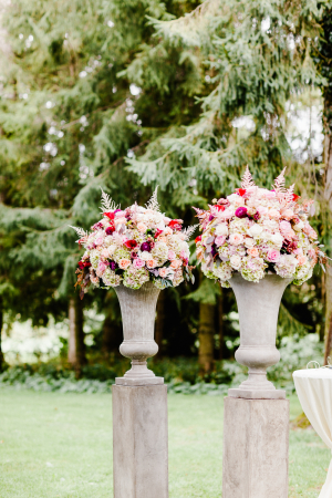 Pink and Red Wedding Ceremony Flowers