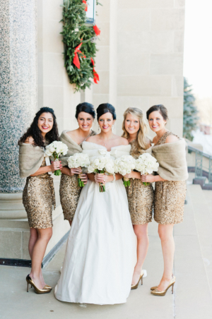 Short Sparkly Gold Winter Bridesmaids Dresses