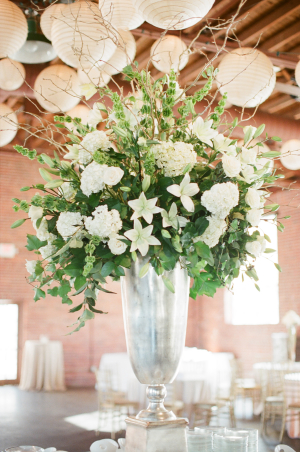 Tall Green and White Centerpiece