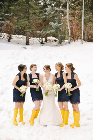 Winter Bridesmaids in Yellow Snow Boots