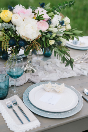 Blue and White Rustic Wedding Table