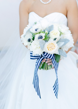 Blue and White Striped Ribbon Bouquet