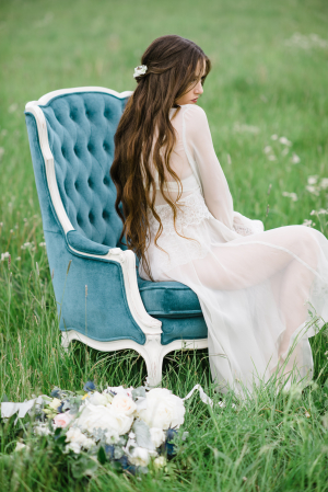 Bride in Blue Velvet Chair