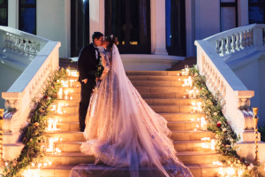 Elegant Wedding Photo on Staircase