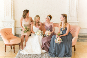 Blue Mauve and Gold Bridesmaids Dresses
