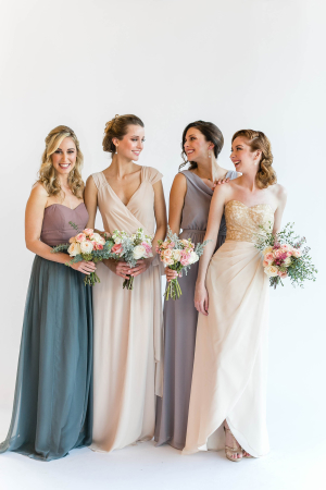 Bridesmaids Dresses in Shades of Purple and Ivory