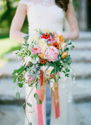 Colorful Bouquet with Ribbons
