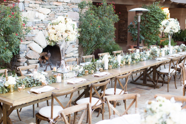 Outdoor Wedding with Long Wooden Tables