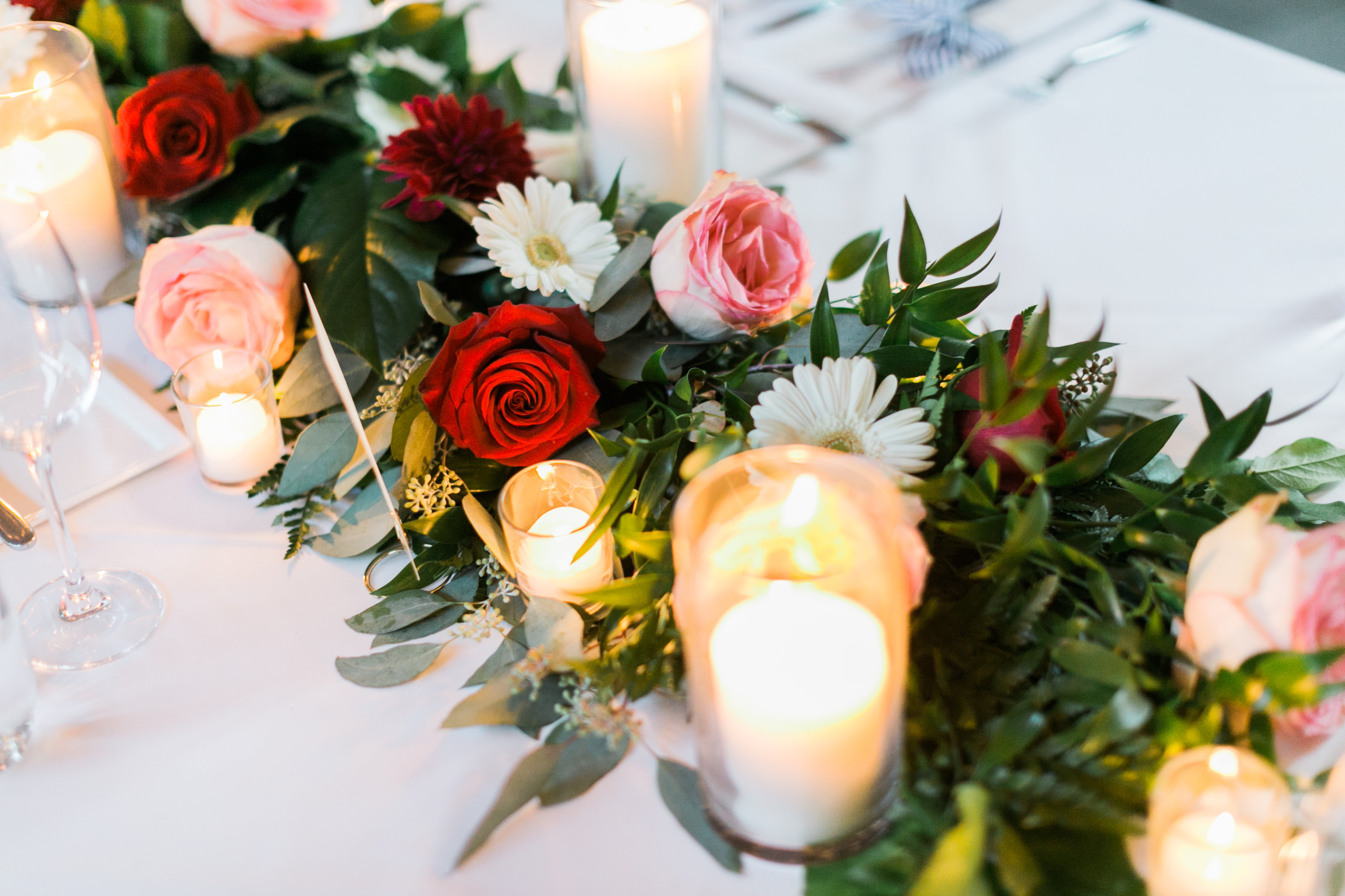 Candle and Garland Centerpiece