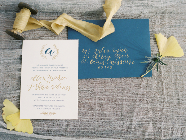 Gold and Blue Wedding Stationery