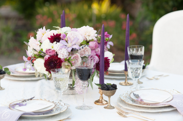 Purple Candles on Wedding Table
