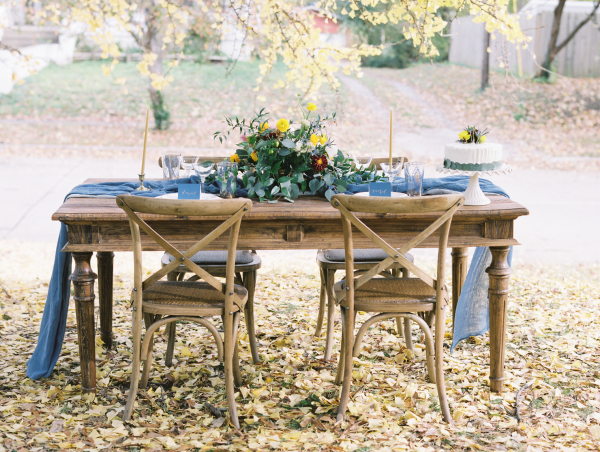 Rustic Blue and Brown Wedding Table