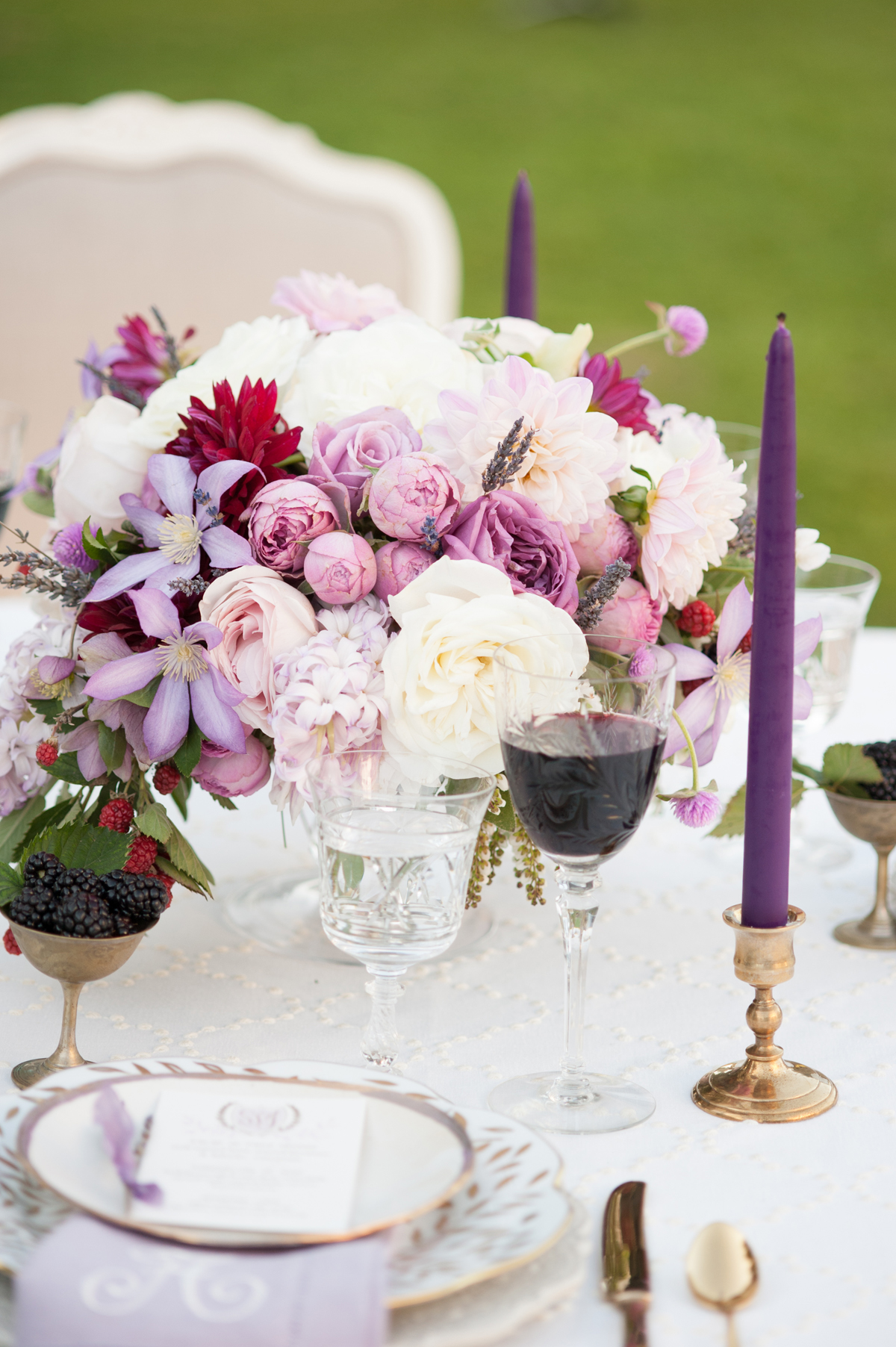 Tabletop with Purple Taper Candles