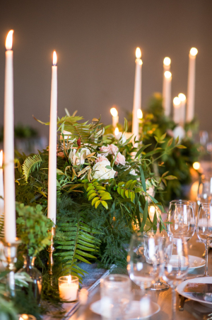 Wedding Centerpiece with Ferns and Candles