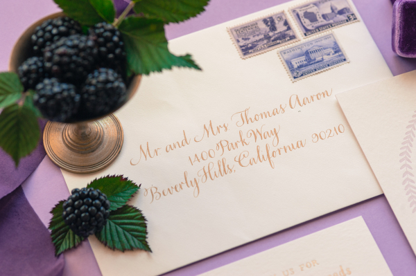 Wedding Invitations with Purple Stamps