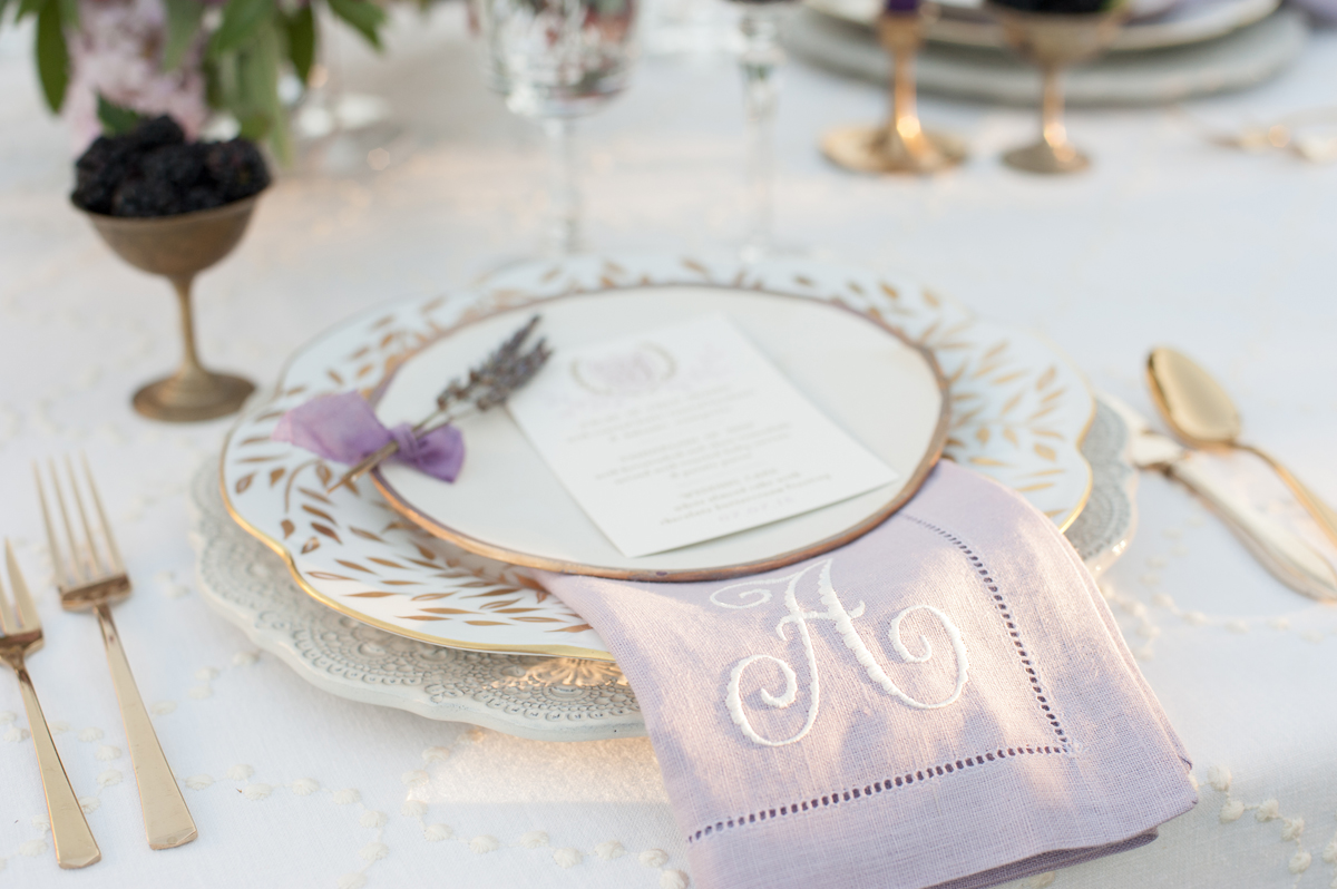 Wedding Place Setting with Lavender Napkin