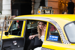 Bride in Vintage Yellow Cab