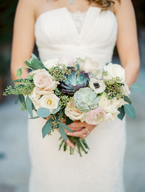 Green and Blush Bouquet with Succulents