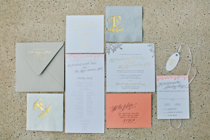 Pink Gray and Gold Wedding Invitations