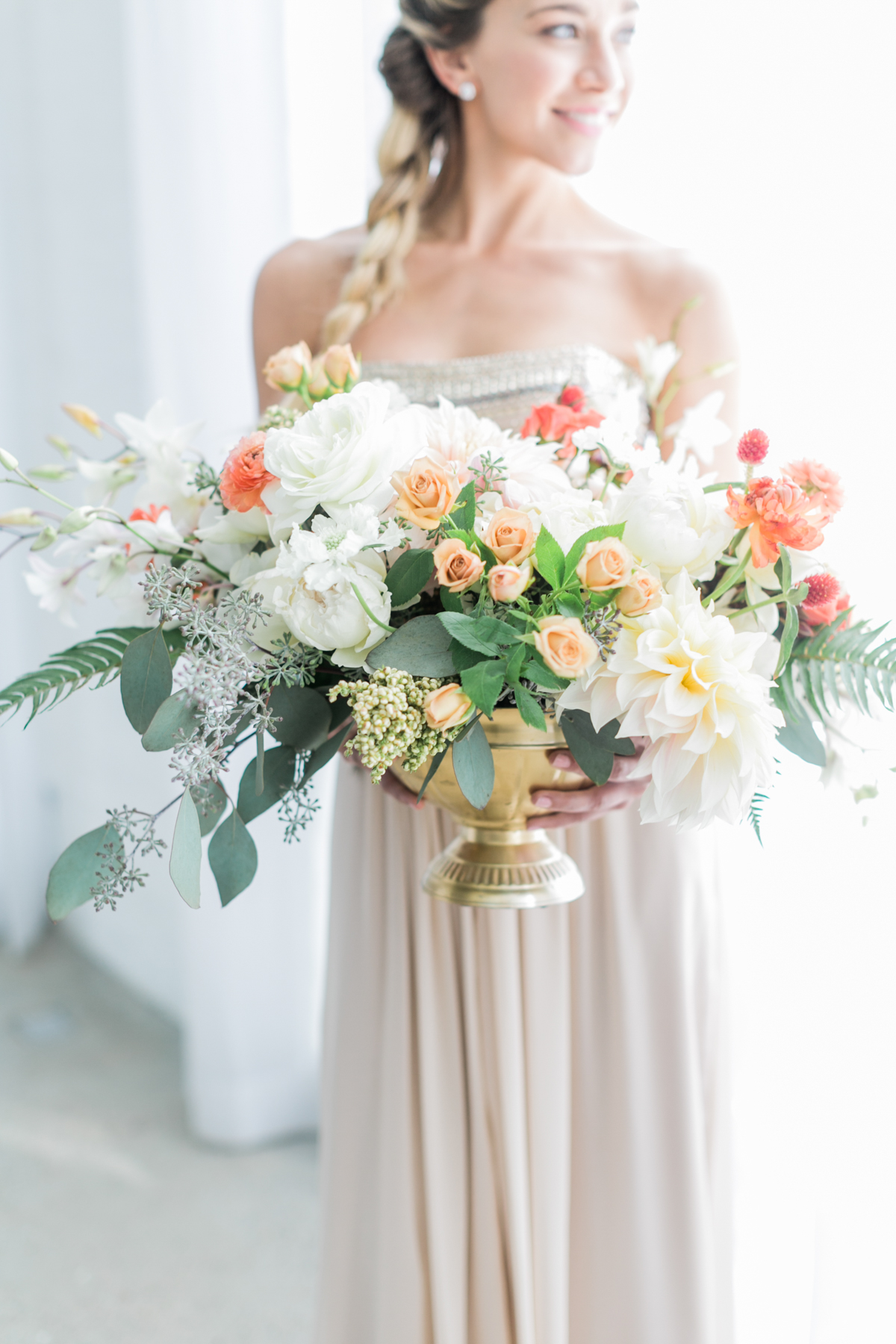 Coral and White Centerpiece