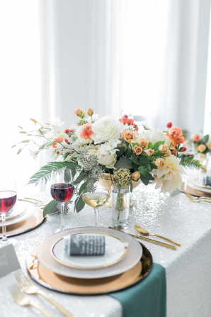 Glamorous Wedding Table with Coral Centerpiece
