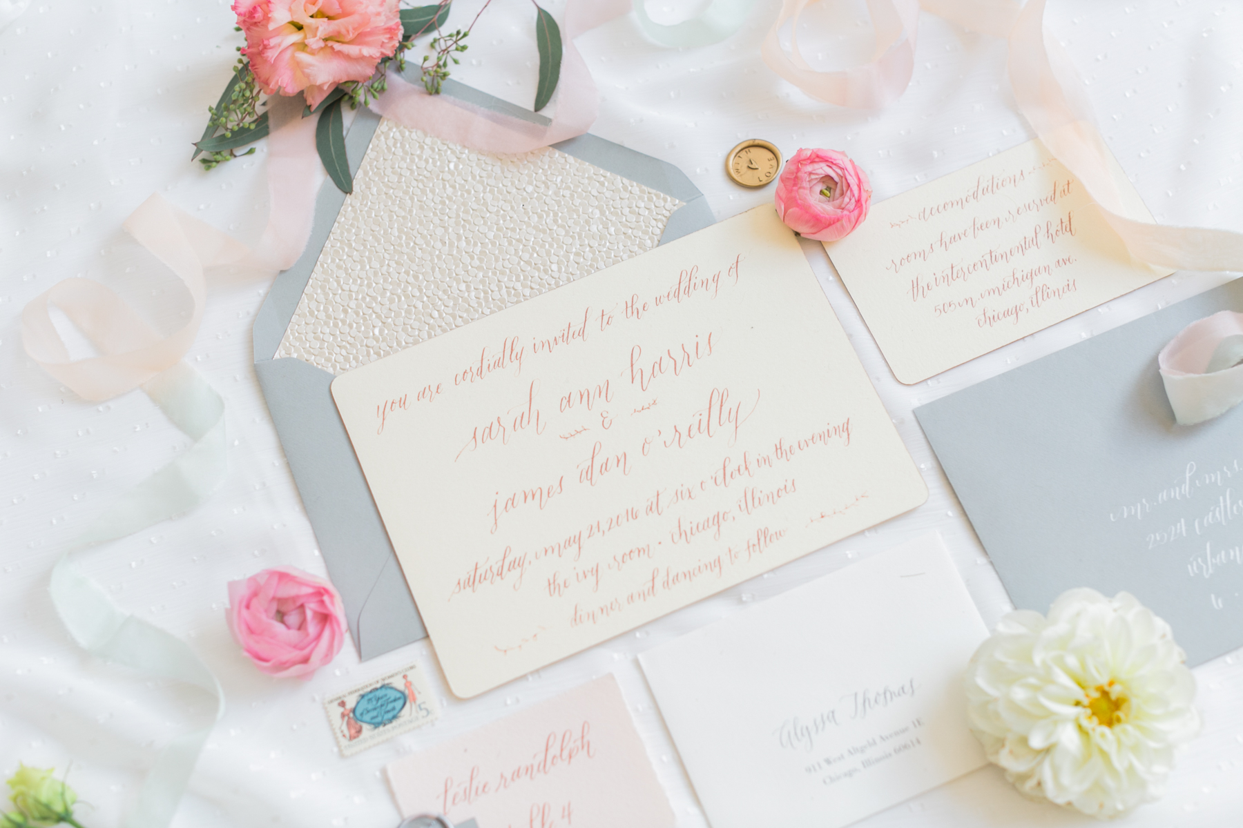 Gray and Rose Gold Wedding Stationery