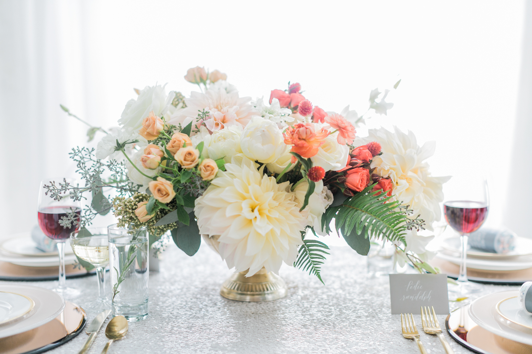 Peach Coral and Green Centerpiece